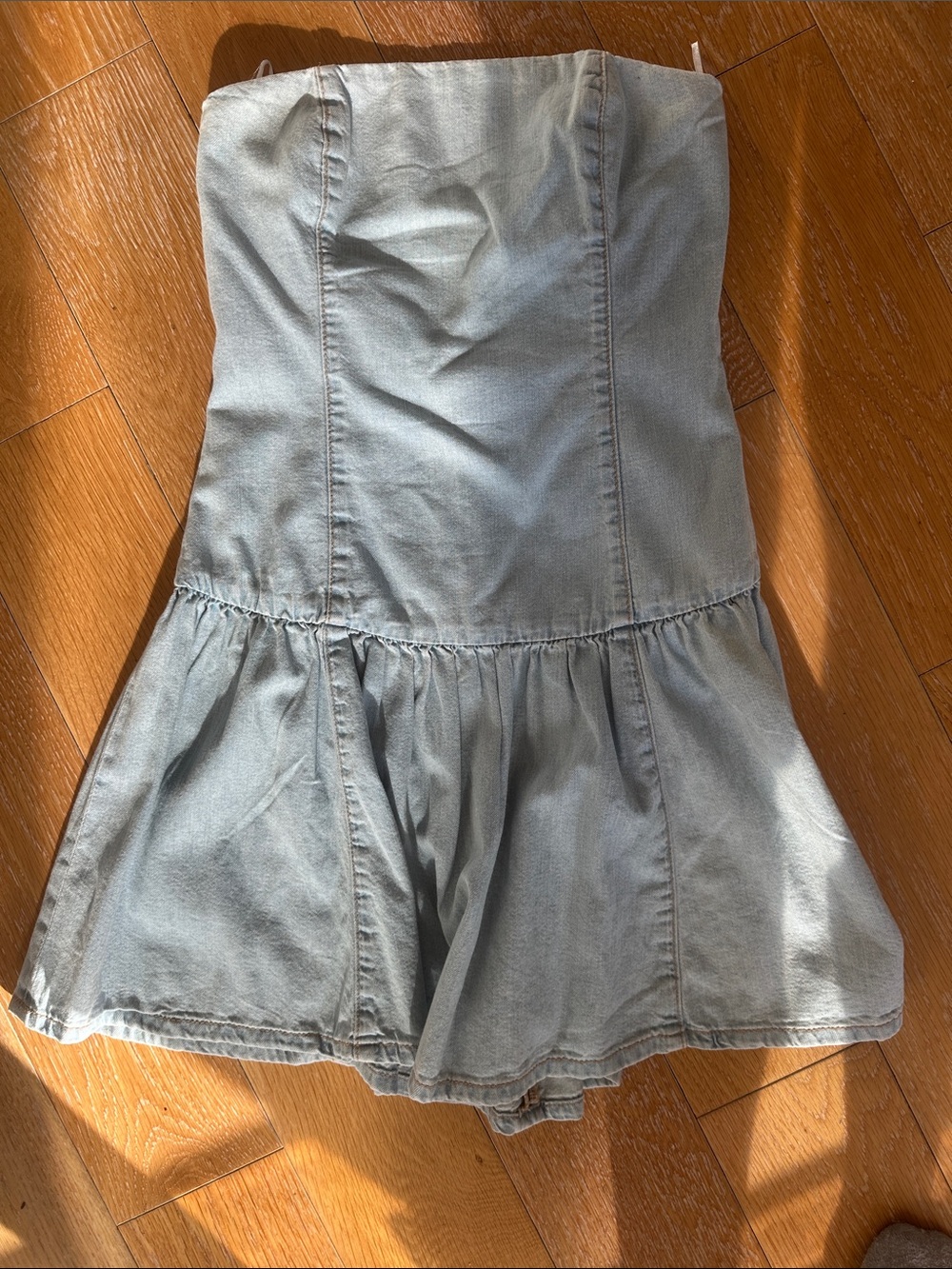 Zara - Strapless Light Denim Mini Dress